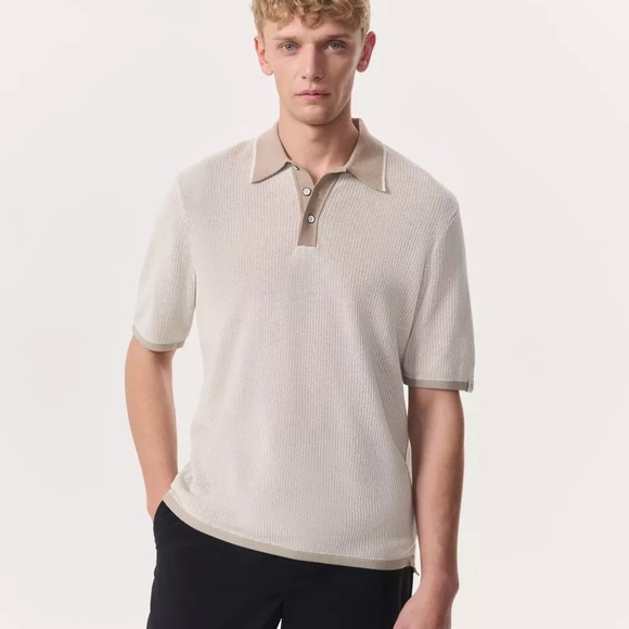 Rag & Bone Men's Harvey Knit Polo Shirt Light Beige
